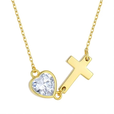 YASVITTI Bezel Heart Cubic Zirconia Necklace 925 الفضة الكلاسيكية الصليب العادي القلادة 18K المصفوفة بالذهب مصنع الجملة