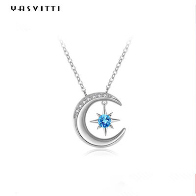 0.69ft 2g Moon Star Pendant Necklace العصرية توباز الصلبة الفضة قلادة القلب