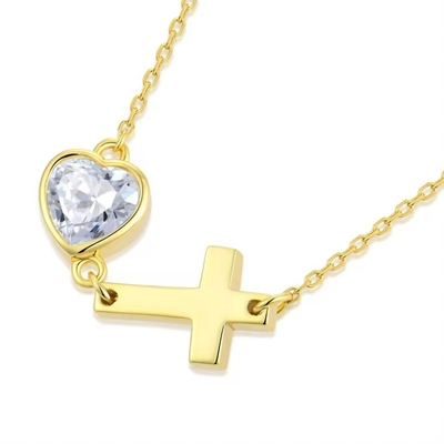 YASVITTI Bezel Heart Cubic Zirconia Necklace 925 الفضة الكلاسيكية الصليب العادي القلادة 18K المصفوفة بالذهب مصنع الجملة