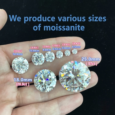 5mm-20mm VVS1 أبيض مستديرة قطع فضفاضة Moissanite الحجر المعالجة بالحرارة للقراطين Stud