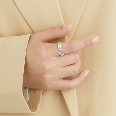 خاتم الاصبع للنساء 925 الفضة الاسترليني خاتم مزدوج شكل اليد