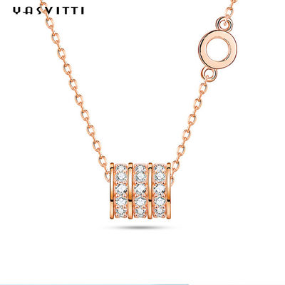 Stainless Steel 3 Circle Zircon Cylinder Pendant Necklaces Micro Insert Cubic Zirconia 925 Sterling Silver Jewelry