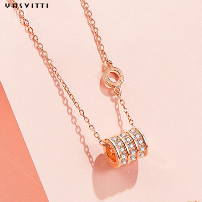 Stainless Steel 3 Circle Zircon Cylinder Pendant Necklaces Micro Insert Cubic Zirconia 925 Sterling Silver Jewelry