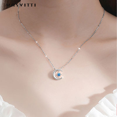 0.69ft 2g Moon Star Pendant Necklace العصرية توباز الصلبة الفضة قلادة القلب