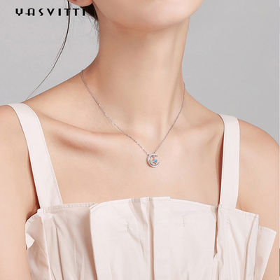 0.69ft 2g Moon Star Pendant Necklace العصرية توباز الصلبة الفضة قلادة القلب