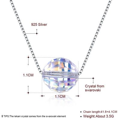 3.5g 17in الاسترليني والفضة والمجوهرات القلائد 8mm الكرة الكريستال أورورا قلادة الماس