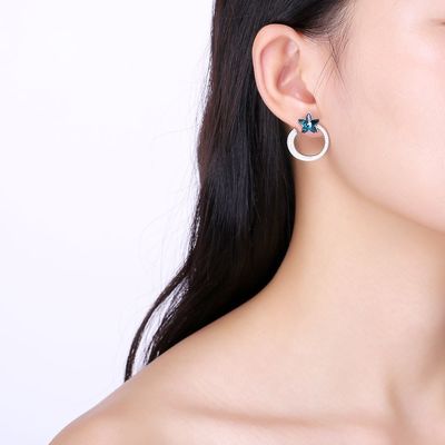 7.2g 2.6x2.1cm أقراط على شكل نجمة هدية 5A CZ أقراط فضية صلبة