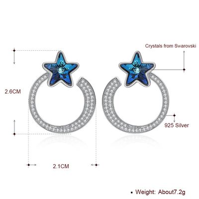 7.2g 2.6x2.1cm أقراط على شكل نجمة هدية 5A CZ أقراط فضية صلبة