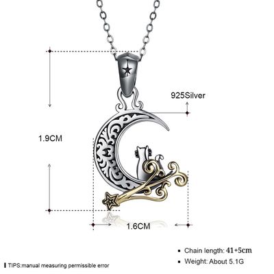 5.1 جرام 19 مللي متر Moon Cat Necklace SGS Party Ladies Silver Necklaces